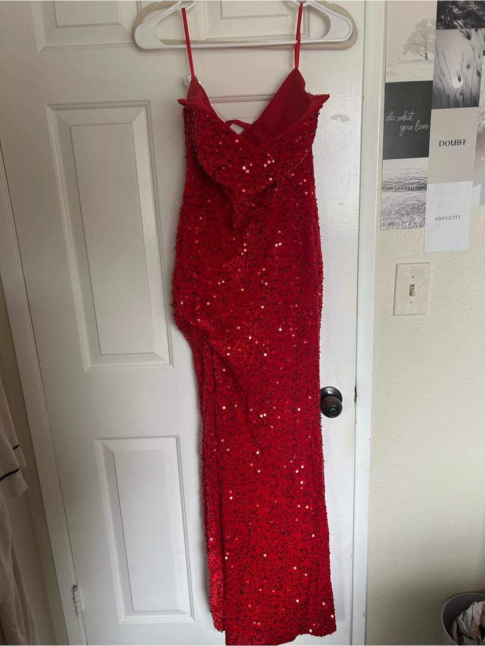 Red Sequin Strapless Evening Gown